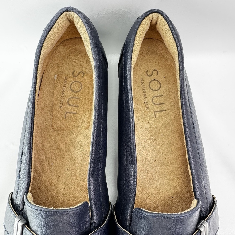 SOUL Naturalizer Navy Leather Loafers Womens 8W Wide Comfort Slip On Shoes - Picture 7 of 12